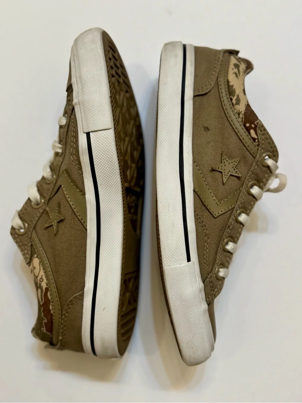 Converse Low-Top Canvas Sneakers in Olive/Tan with Camouflage Trim